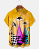 Alohadaddy® Men's Short-Sleeve Shirt Casual Geometric Art Print Button-Down Cardigan with Pockets