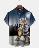 Alohadaddy® Vintage "Jazz Cat" Art Print Men's Short-Sleeve Shirt  Button-Down Cardigan with Pocket