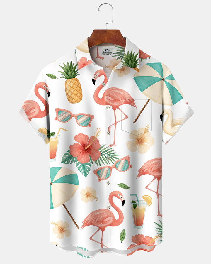 Alohadaddy® Hawaiian Flamingo Print Button-Down Shirt  Men&