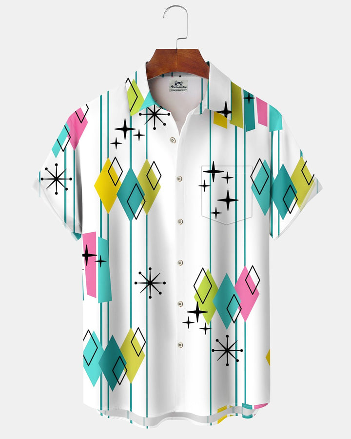 Alohadaddy® Casual Atomic Print Art Button Pocket Cardigan Men&