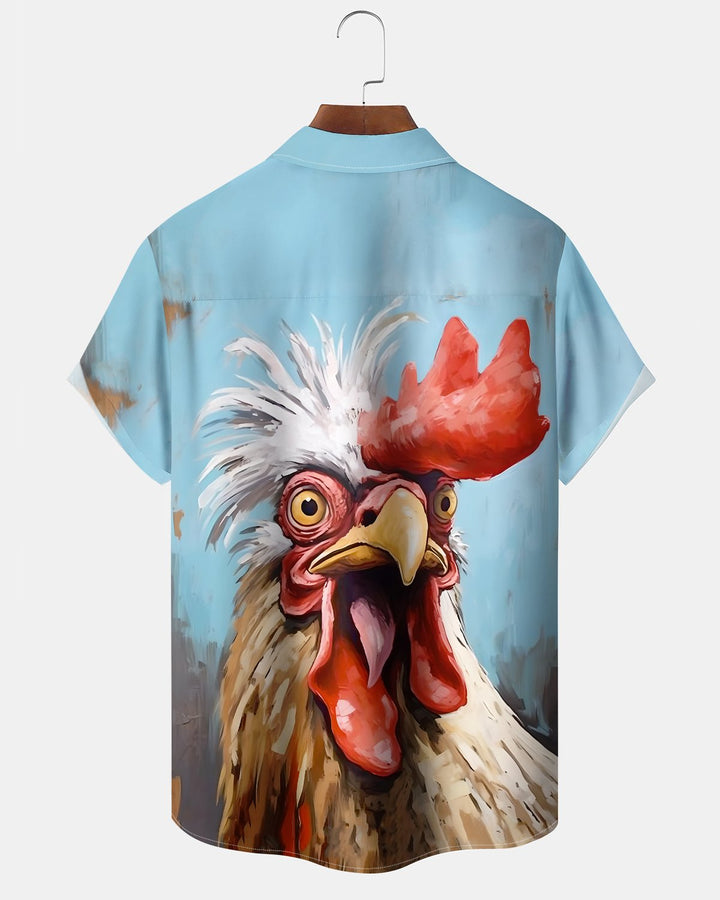 Alohadaddy® Casual Rooster Print Art Button Pocket Cardigan Men&