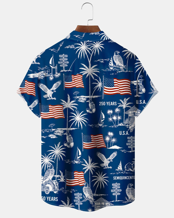 Alohadaddy® Holiday Independence Day Print Art Button Pocket Cardigan Men&