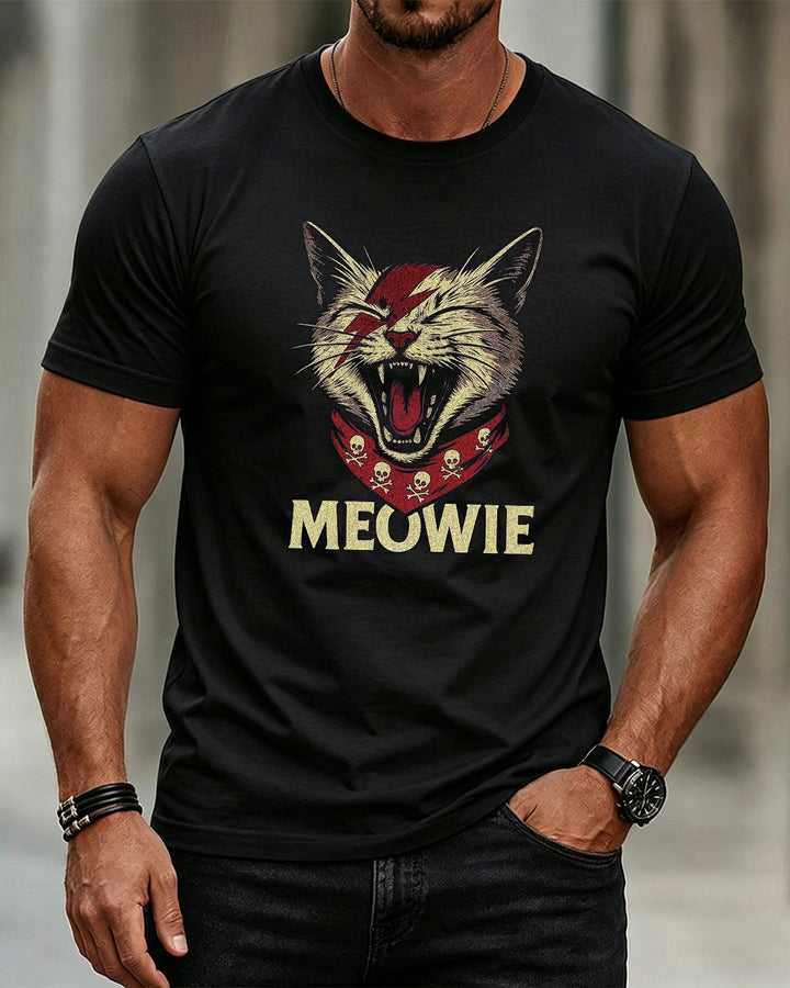 Alohadaddy® Casual Short-Sleeve Crew-Neck T-Shirt with Cat and Letter Print