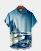 Alohadaddy® Men's Short-Sleeve Button-Down Cardigan Shirt with Vintage Car Print and Pocket
