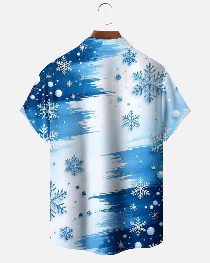 Alohadaddy® Men’s Short-Sleeve Button-Down Shirt with Holiday/Christmas Snowflake Print and Pocket