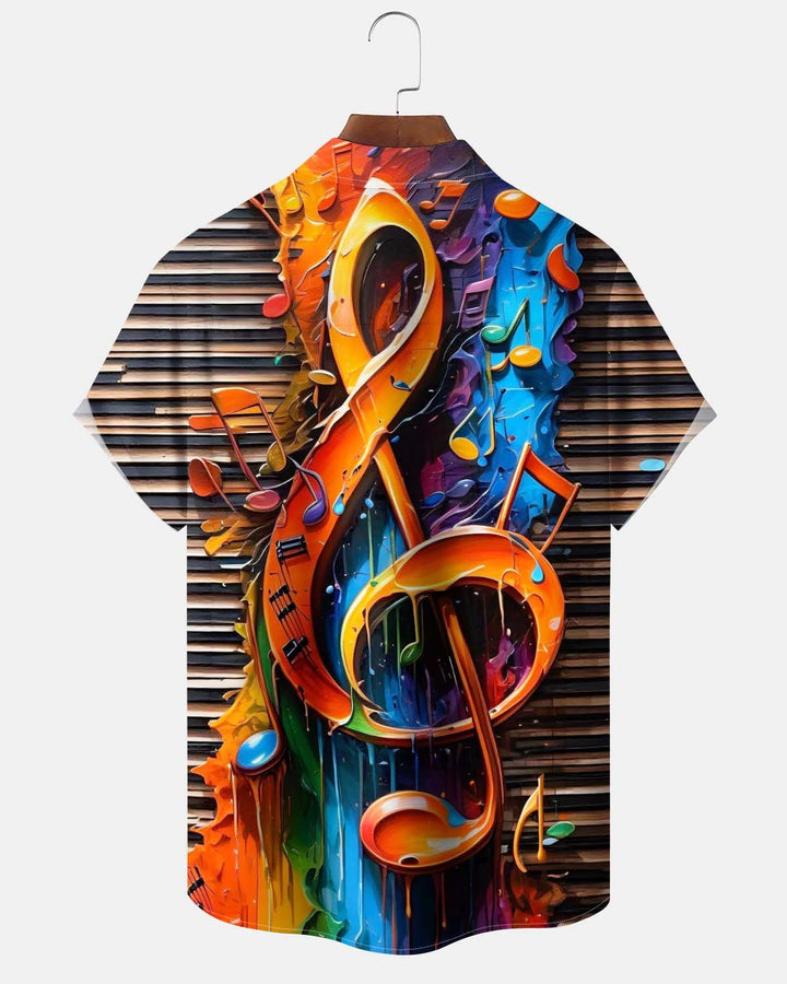 Alohadaddy® Men’s Short-Sleeve Button-Down Shirt  Vintage Musical Note Print with Pocket