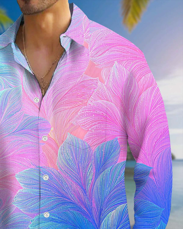 Alohadaddy® Men’s Long-Sleeve Hawaiian-Style Button-Down Shirt with Pocket