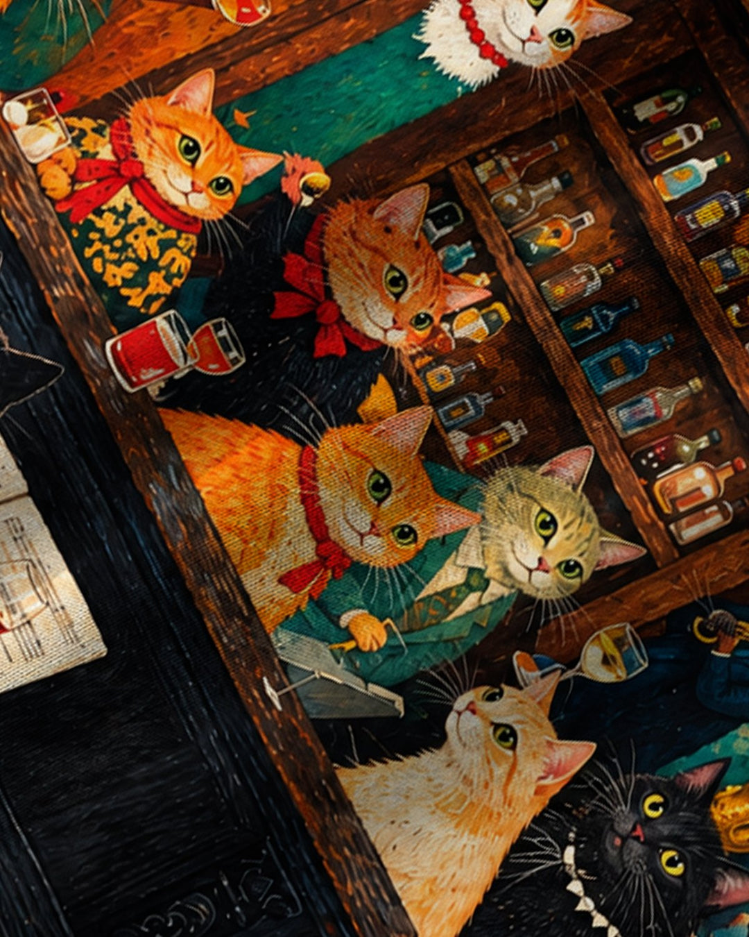 Alohadaddy® Retro Cat Musical Piano Wine Print Men&