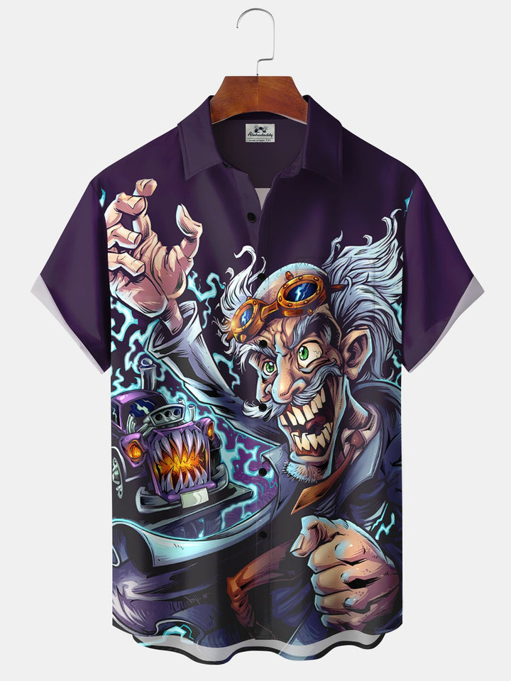 Alohadaddy Retro 60s Cartoon Car Flame Pocket Shirt