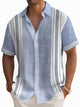 Alohadaddy Men's Retro Geometric Contrast Print Button-Down Short Sleeve Shirt