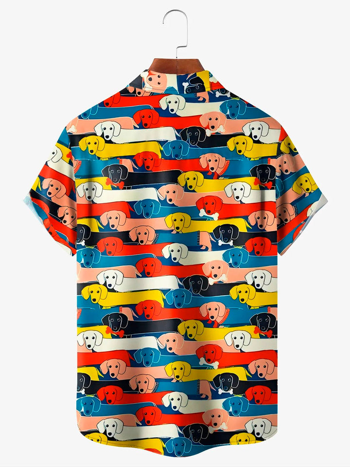 Camisa de manga corta con bolsillo y botones para hombre, con estampado digital 3D de perro divertido y dibujos animados retro de Alohadaddy, talla grande y alta