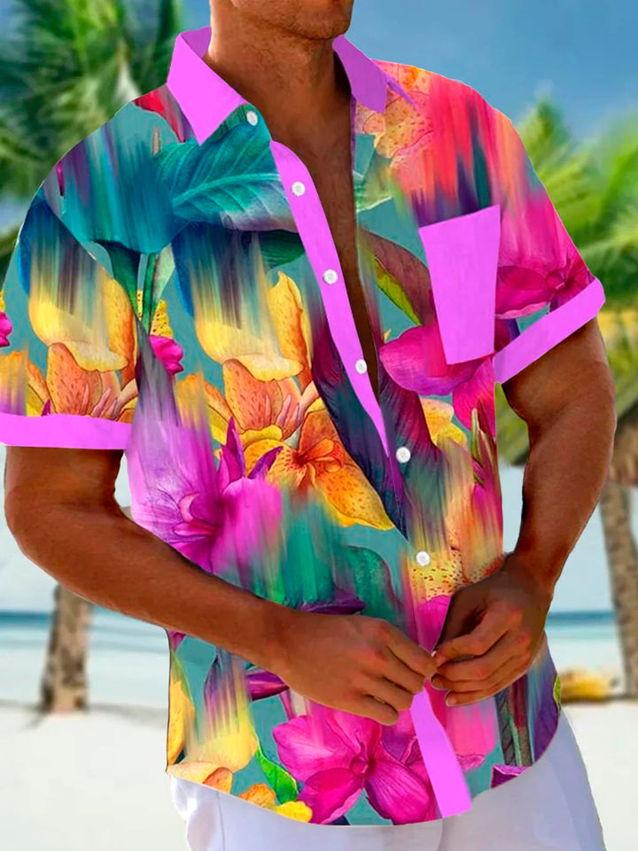 Alohadaddy Hawaii Floral Spliced Gradient 3D Digital Print Men&