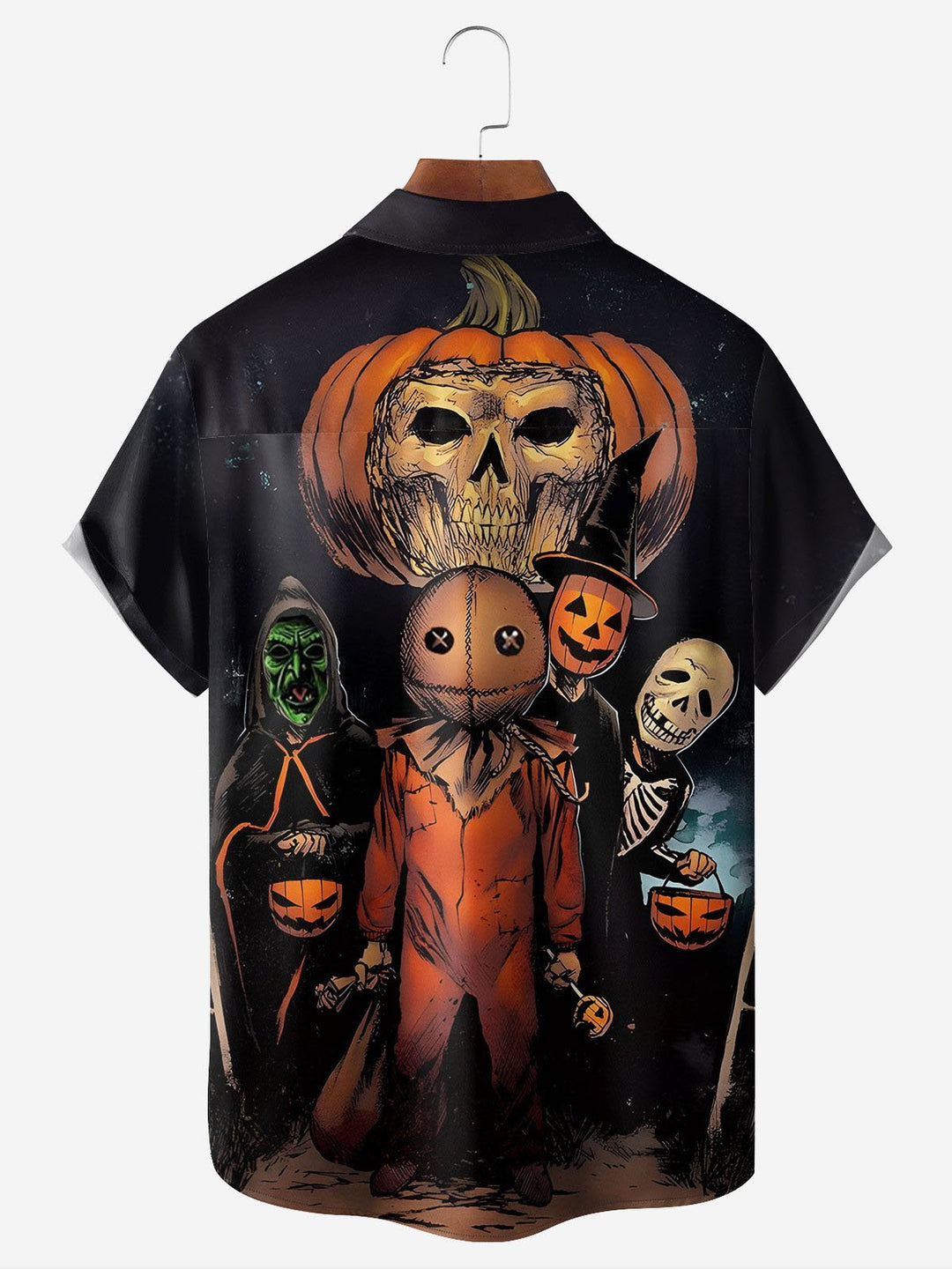 Camisa de manga corta con bolsillo y botones para hombre con estampado digital 3D de calavera de película de Halloween de Alohadaddy, talla grande y alta