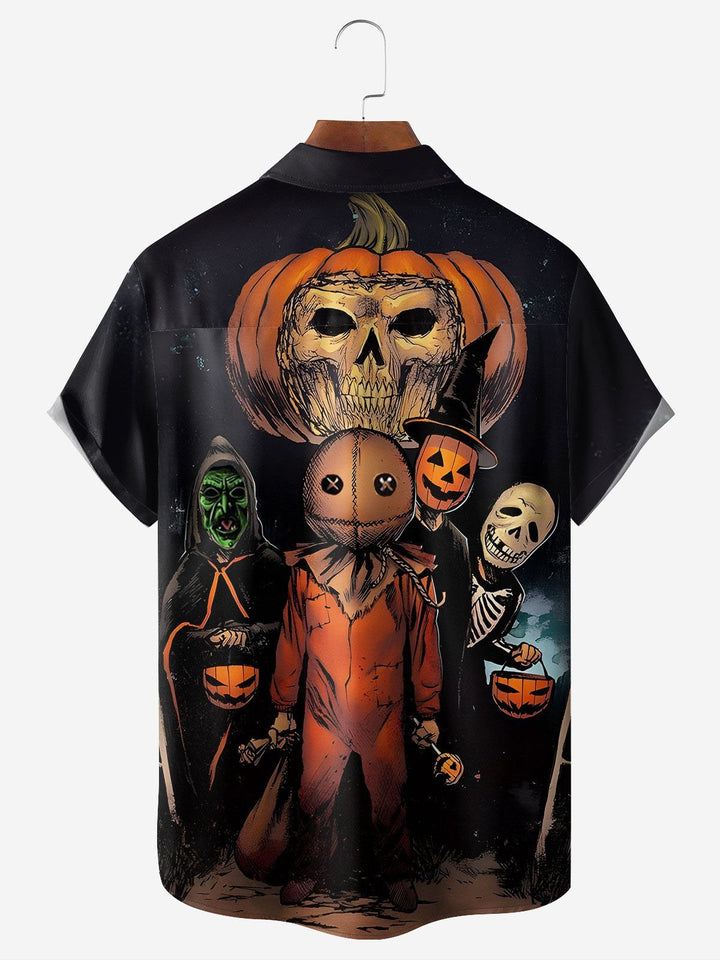 Camisa de manga corta con bolsillo y botones para hombre con estampado digital 3D de calavera de película de Halloween de Alohadaddy, talla grande y alta