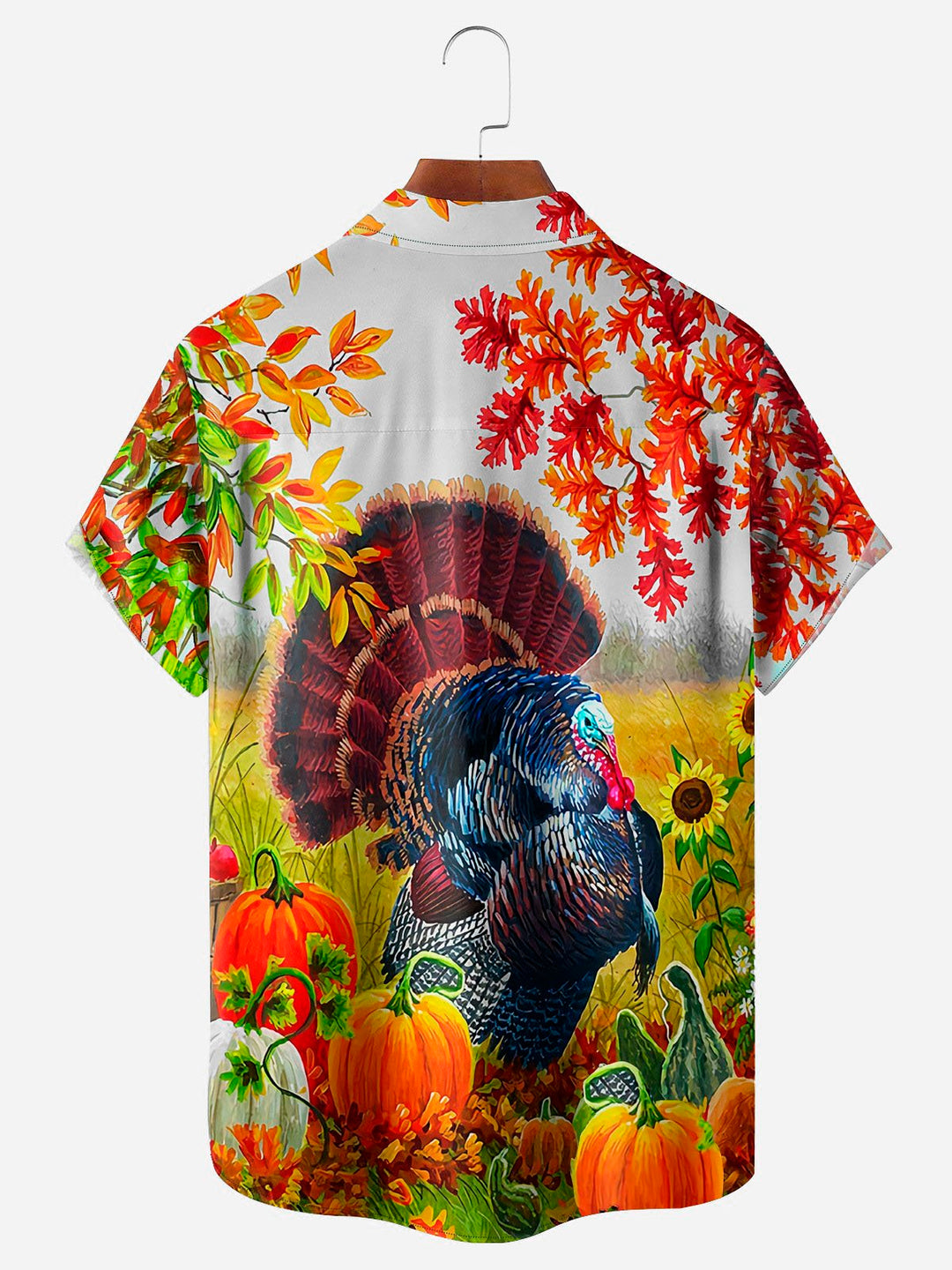 Chemise à manches courtes et poches boutonnées pour homme avec impression numérique 3D Thanksgiving Turkey d&
