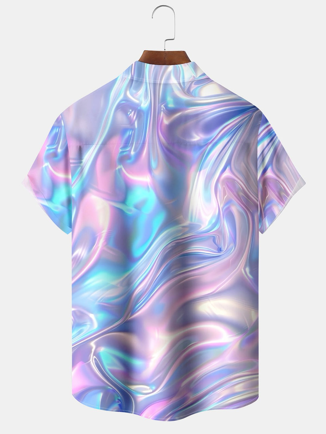 Alohadaddy Hawaiian Gradient Geometric Art Print Button Cardigan Pocket Stretch Large Size Short Sleeve Shirt