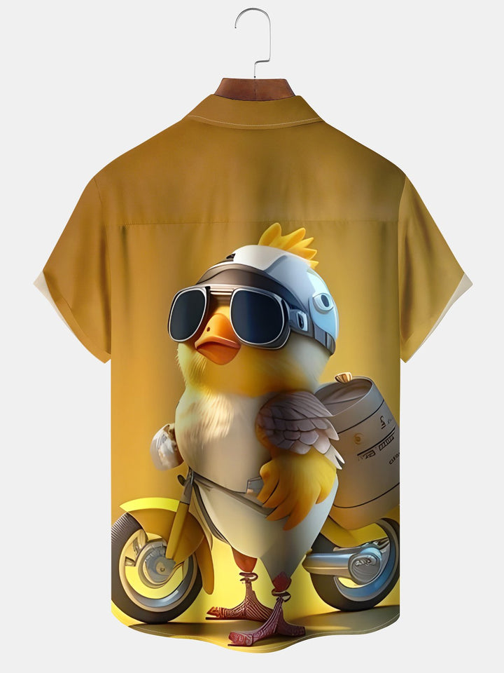 Alohadaddy Hawaiian Casual Cycling Chicken Print Art Button Cardigan Pocket Stretch Polyester Long Large Size Short Sleeve Shirt