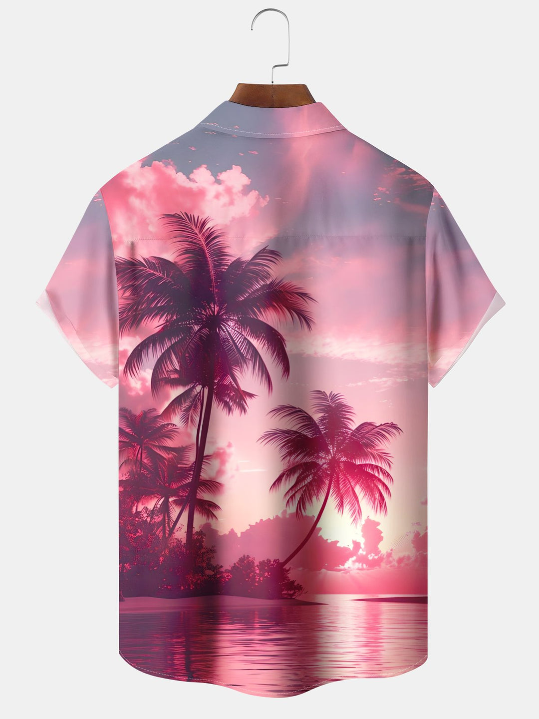 Alohadaddy Casual Everyday Palm Trees Beach Print Art Polyester Stretch Large Size Pocket Short Sleeve Shirt