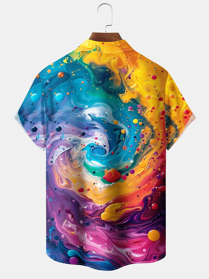Alohadaddy Moisture Wicking Abstract Art Print Chest Pocket Stretch Hawaiian Short Sleeve Shirt