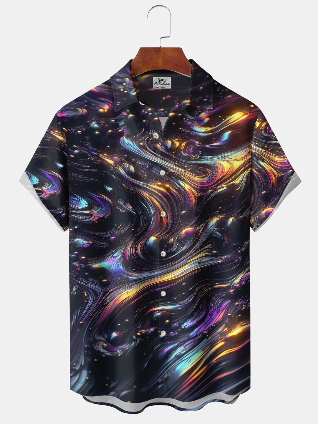 Alohadaddy Casual Abstract Texture Art Print Moisture Wicking Chest Pocket Oversized Stretch Hawaiian Short Sleeve Shirt