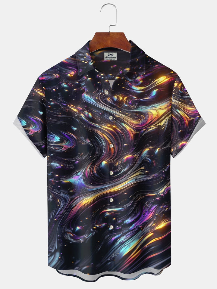 Alohadaddy Casual Abstract Texture Art Print Moisture Wicking Chest Pocket Oversized Stretch Hawaiian Short Sleeve Shirt