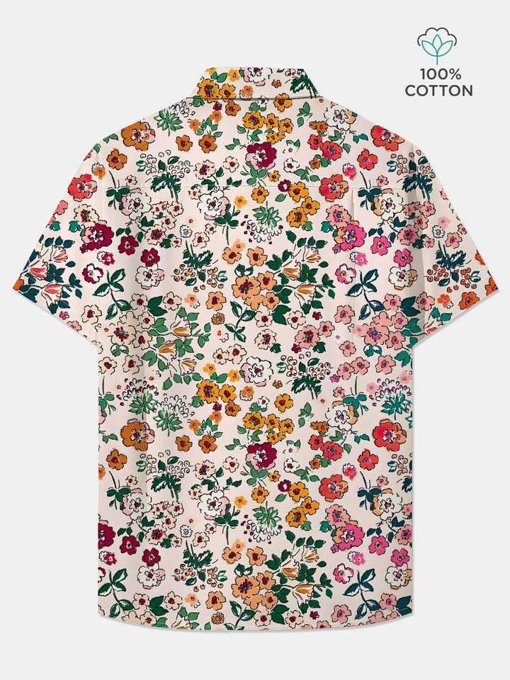 Alohadaddy Cotton Floral Art Print Moisture Wicking Chest Pocket Cardigan Hawaiian Oversized Short Sleeve Shirt