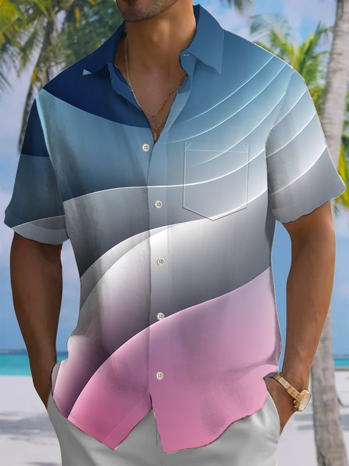 Alohadaddy® Casual Gradient Abstract Print Chest Pocket Stretch Oversized Men&