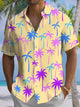 Alohadaddy® Hawaii Palm Trees Print Art Pockets Large Size Stretch Men's Short Sleeve Shirt
