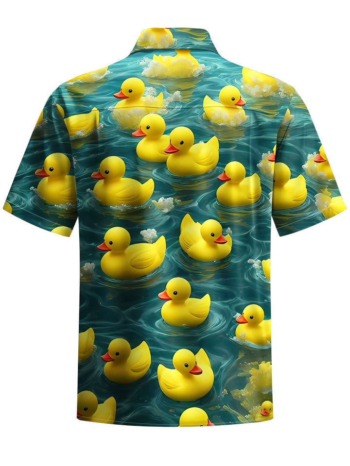 Alohadaddy® Hawaiian Yellow Duck Print Chest Pocket Men&