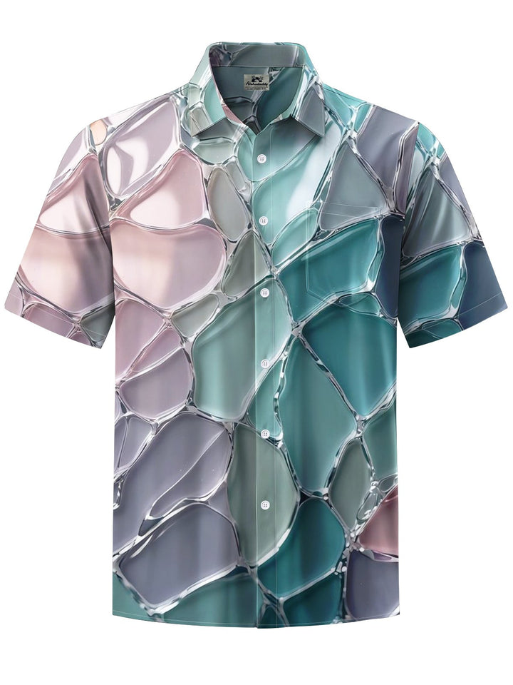 Alohadaddy® Hawaiian Glass Geometric Print Art Chest Pocket Men&