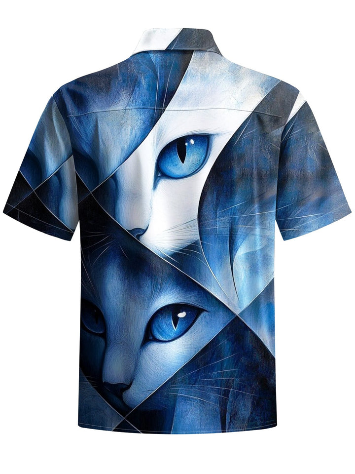 Alohadaddy® Vintage Cat Art Print Chest Pocket Mens Short Sleeve Shirt Big &amp; Tall