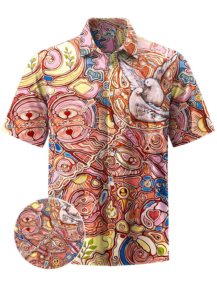 Alohadaddy® Vintage Abstract Art Print Chest Pocket Moisture Wicking Men&