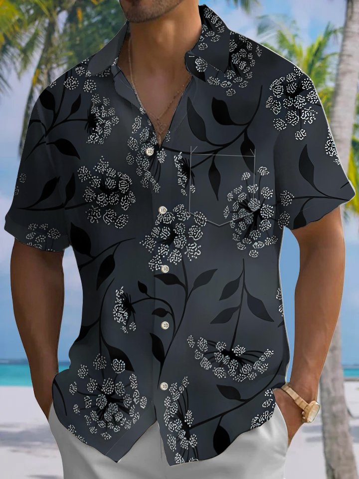 Alohadaddy® Hawaiian Floral Art Print Chest Pocket Mens Short Sleeve Shirts Big &amp; Tall