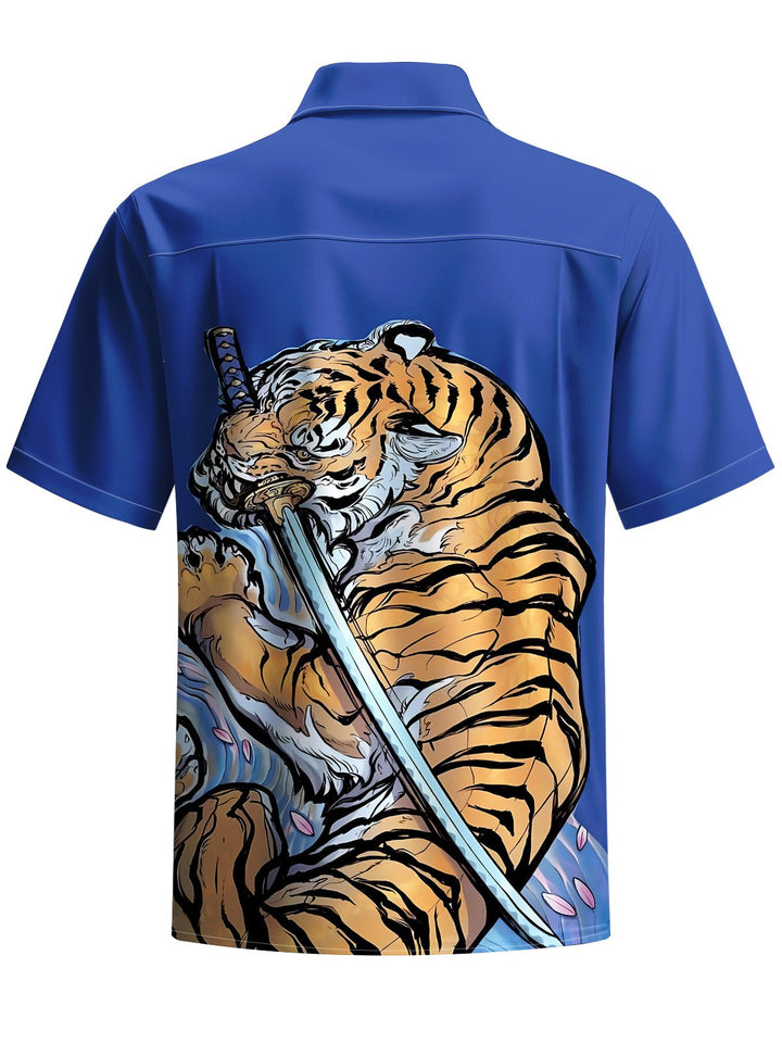 Alohadaddy® Casual Tiger Print Art Chest Pocket Men&