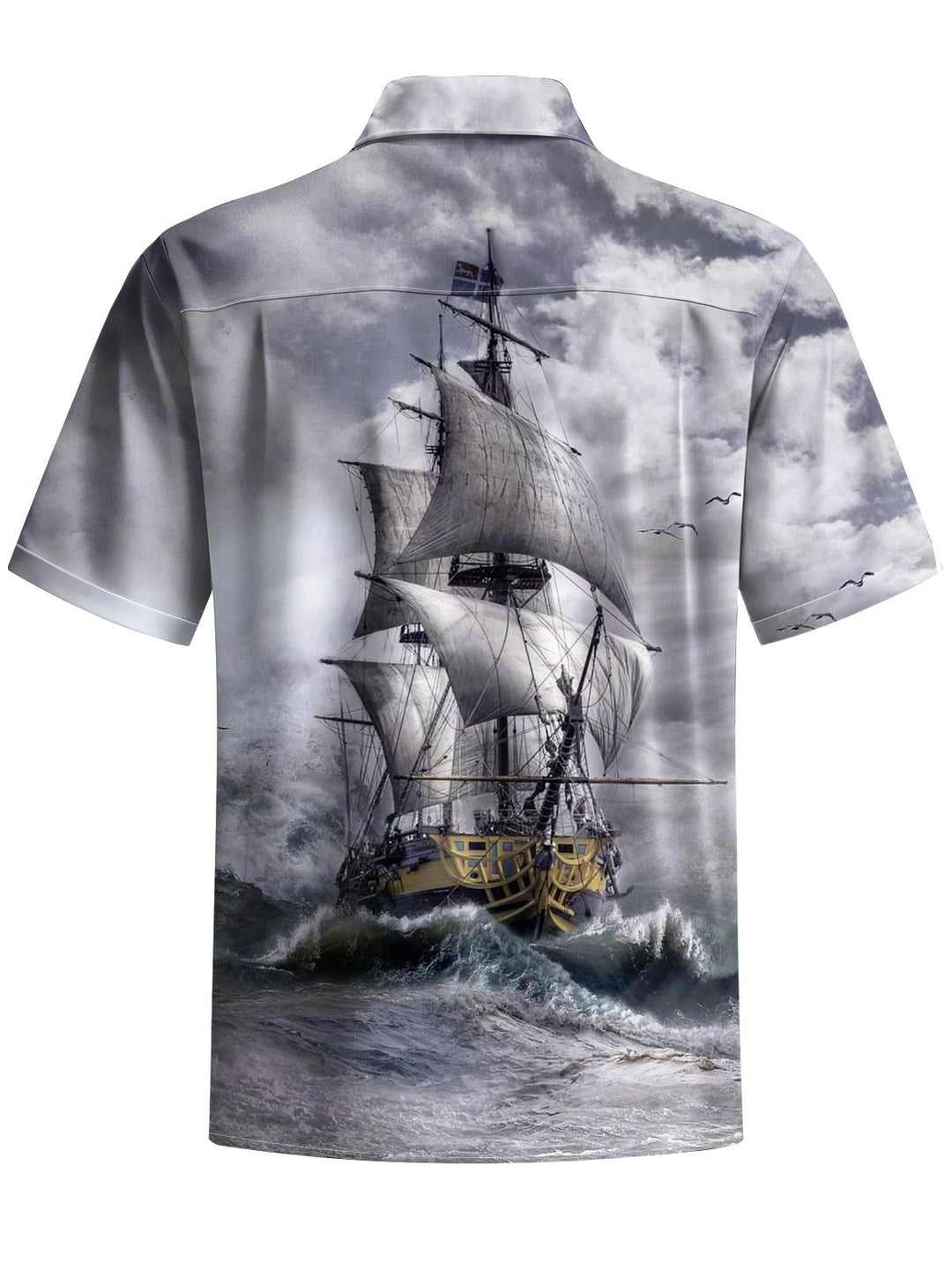 Alohadaddy® Casual Vintage Nautical Sailboat Print Art Chest Pocket Men&