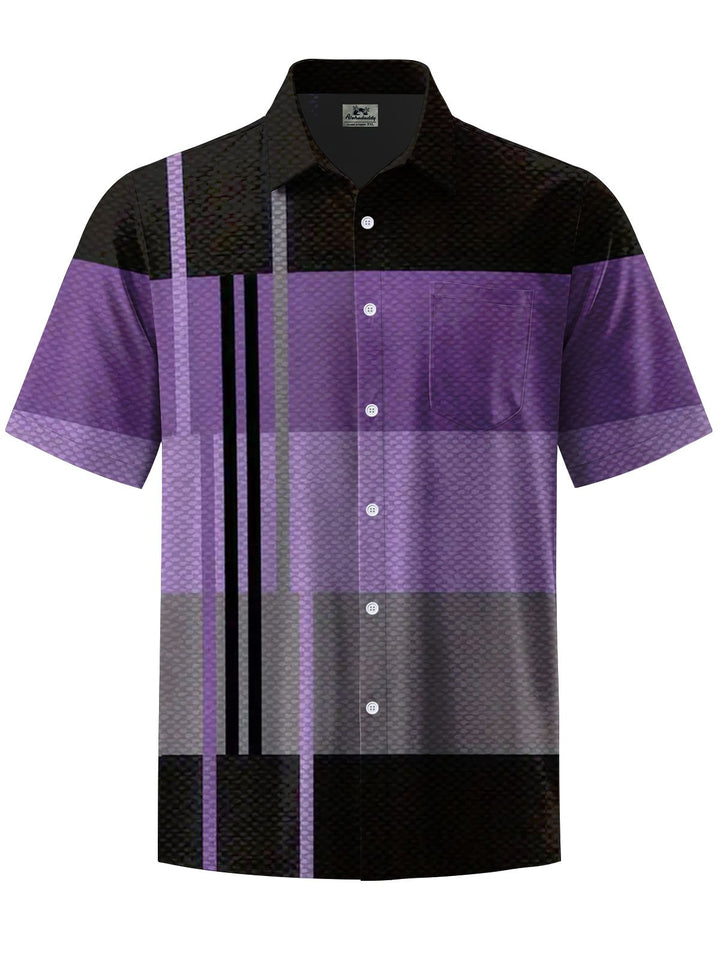 Alohadaddy® Casual Stripes Contrast Art Print Chest Pocket Men&
