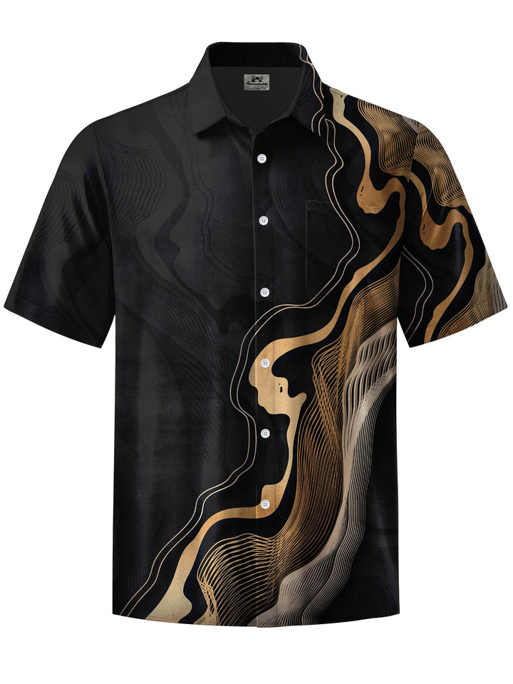 Alohadaddy® Casual Abstract Texture Art Print Chest Pocket Men Short Sleeve Shirt Big &amp; Tall