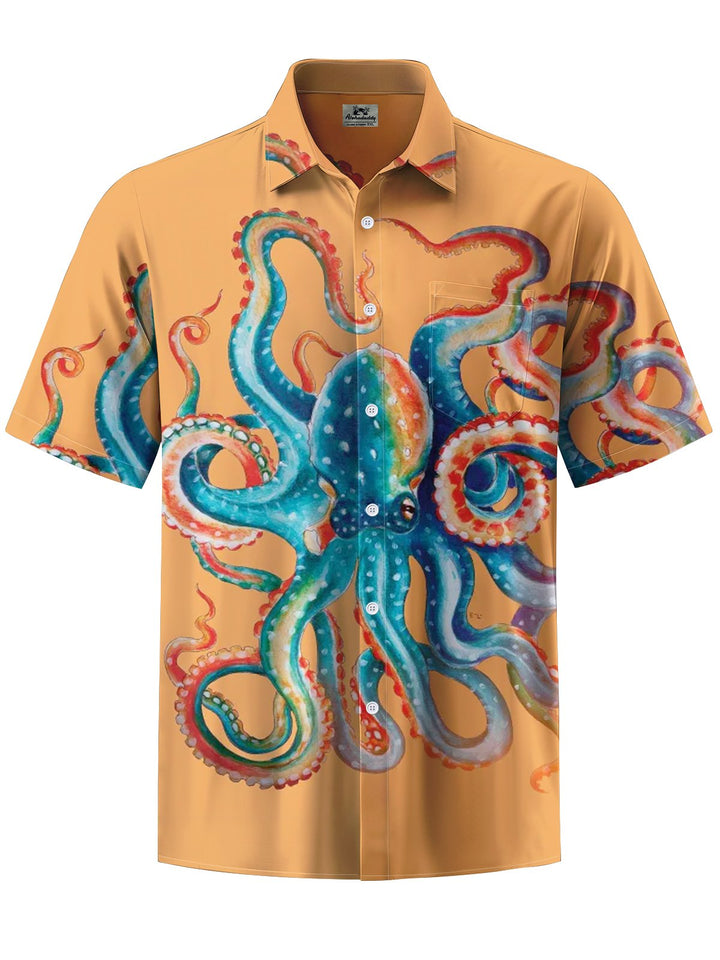 Alohadaddy® Hawaiian Octopus Art Print Chest Pocket Men&