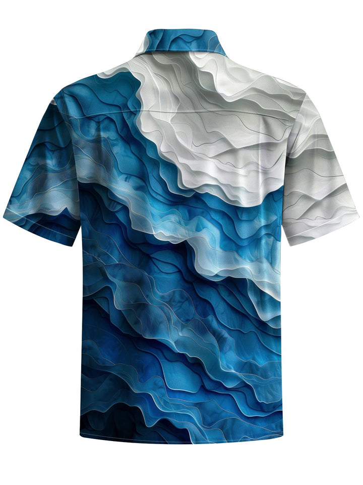 Alohadaddy® Casual Ombre Wave Print Art Chest Pocket Men&