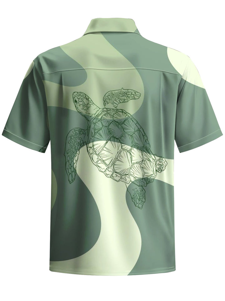 Alohadaddy® Casual Geometric Turtle Print Chest Pocket Men&