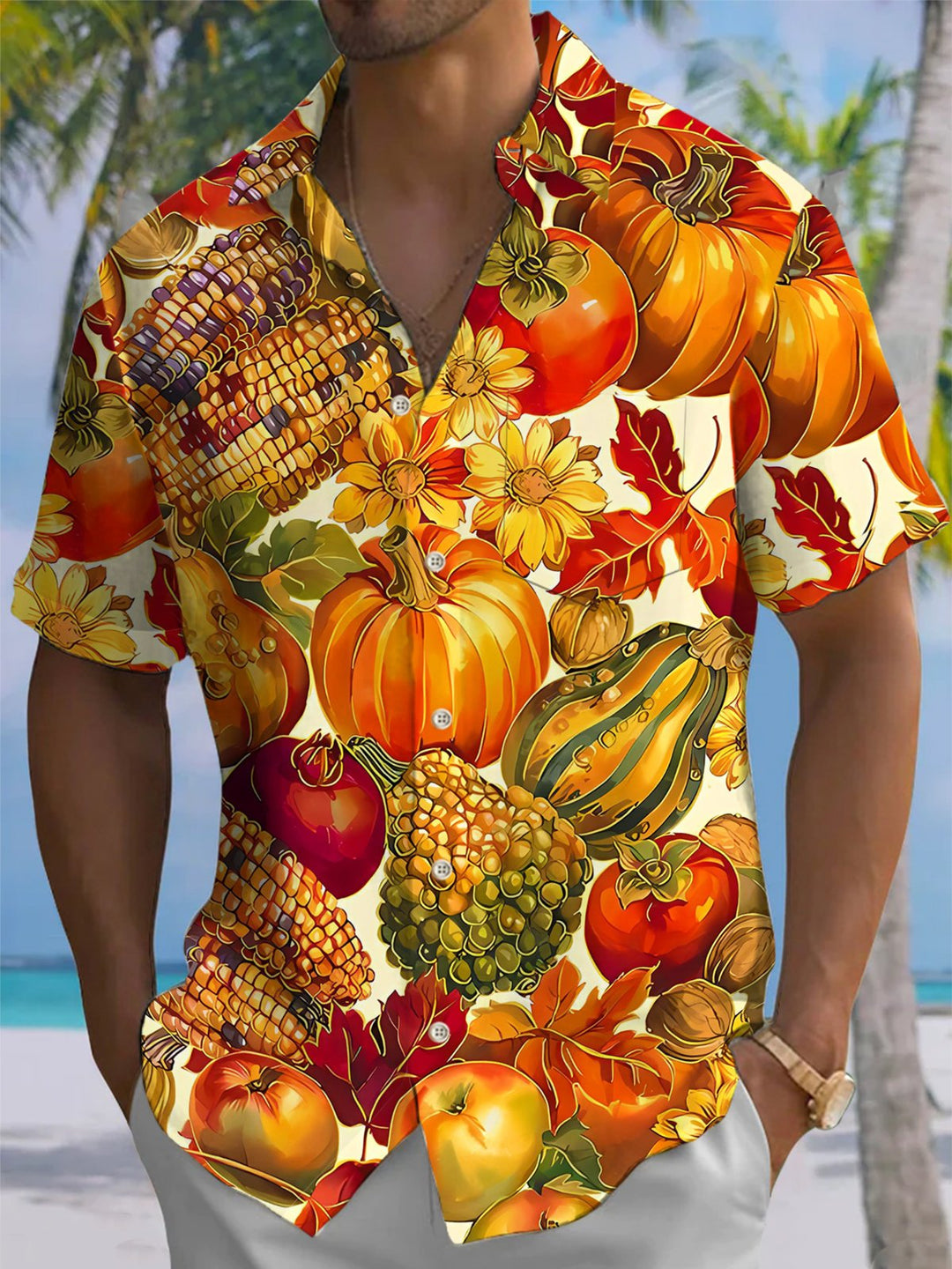 Alohadaddy® Vintage Fruit and Vegetable Printed Elastic Pocket Button Men&
