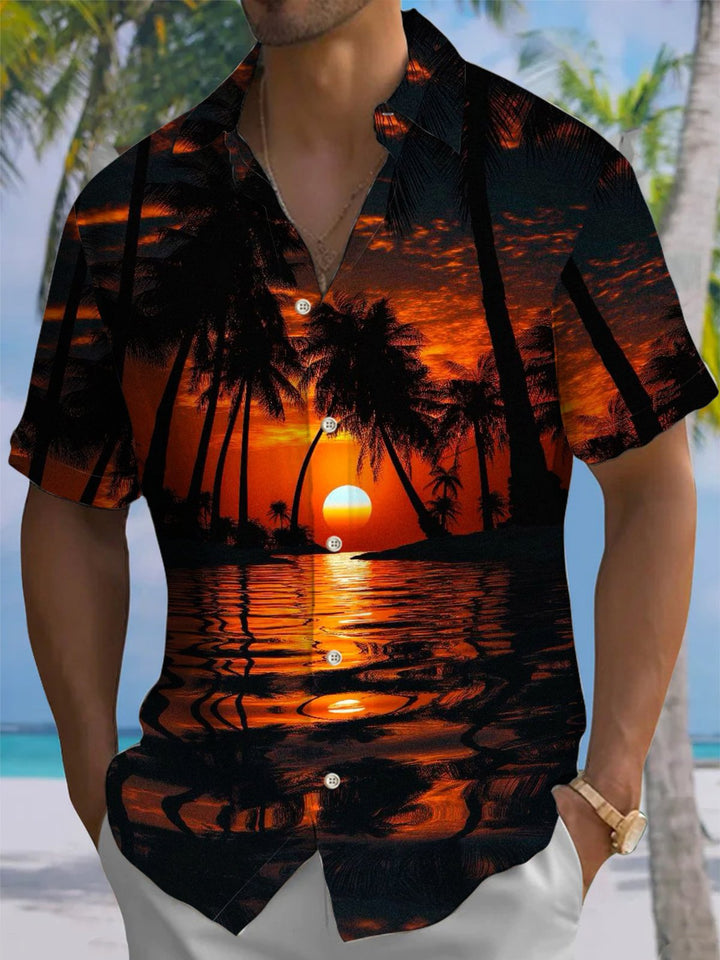 Alohadaddy® Hawaiian Palm Tree Print Button Pocket Stretch Men&