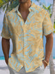 Alohadaddy® Men's Casual Leaf Silhouette Printed Pockets Elastic Button Short Sleeve Shirt Big & Tall