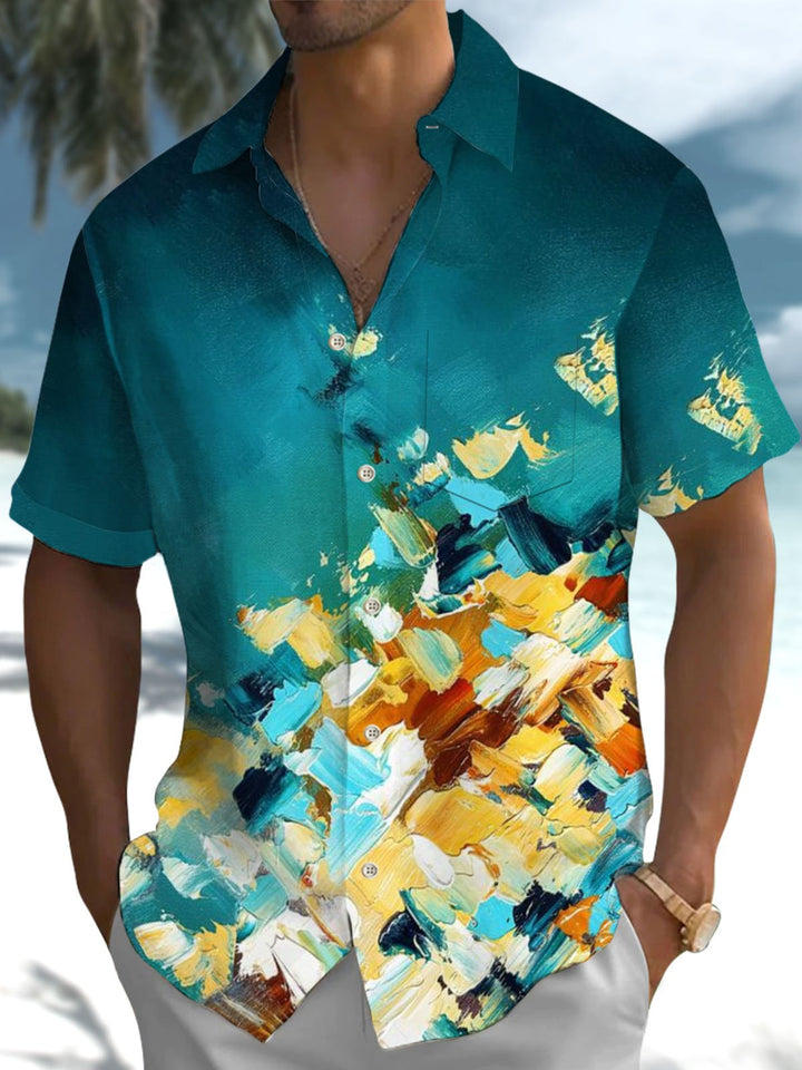 Alohadaddy® Vintage Oil Painting Acrylic Gradient Print Pocket Stretch Men&