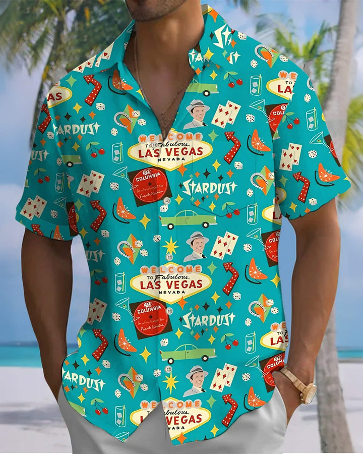 Alohadaddy® Retro Las Vegas Geometric Cartoon Print Art Pocket Button Men&