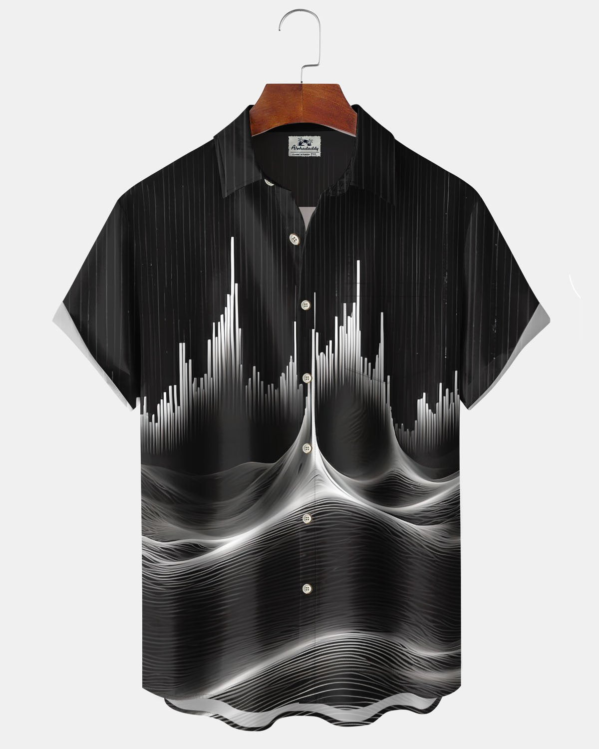 Alohadaddy® Casual Geometric Musical Note Print Art Pocket Button Stretch Men's Short-Sleeve Shirt Big & Tall
