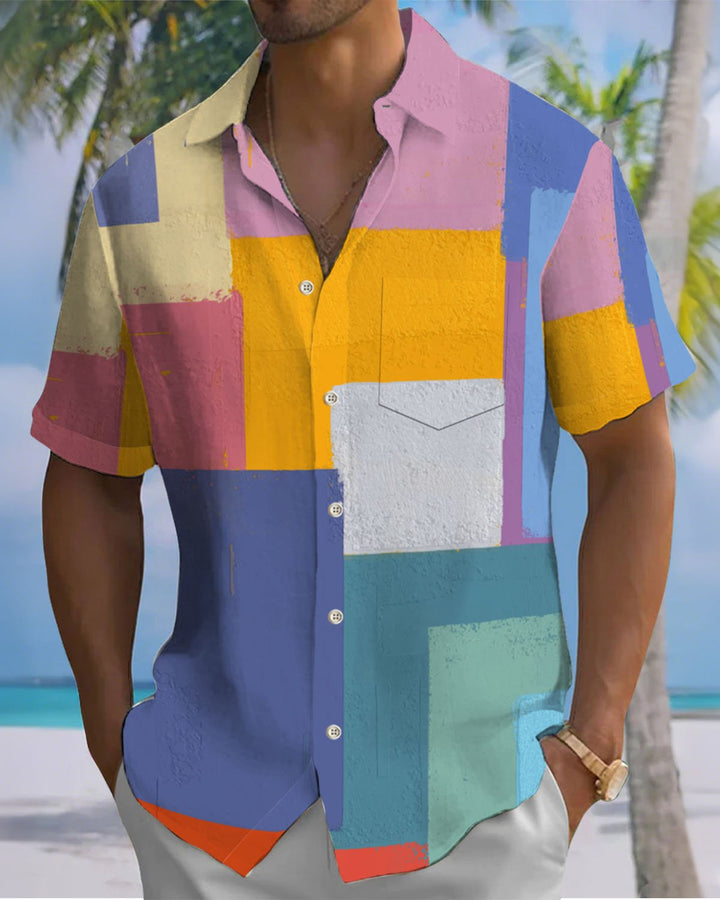 Alohadaddy® Casual Geometric Print Art Pocket Button Cardigan Men&