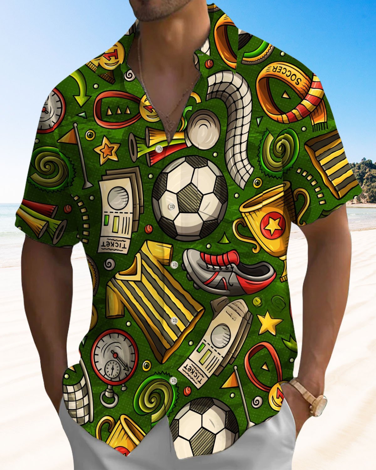 Alohadaddy® Casual Football Print Art Button-Down Cardigan Men's Short-Sleeve Shirt Big & Tall