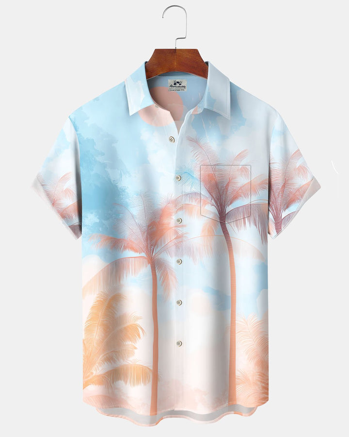 Alohadaddy® Casual Hawaiian Palm Tree Print Artistic Button Pocket Cardigan Men&