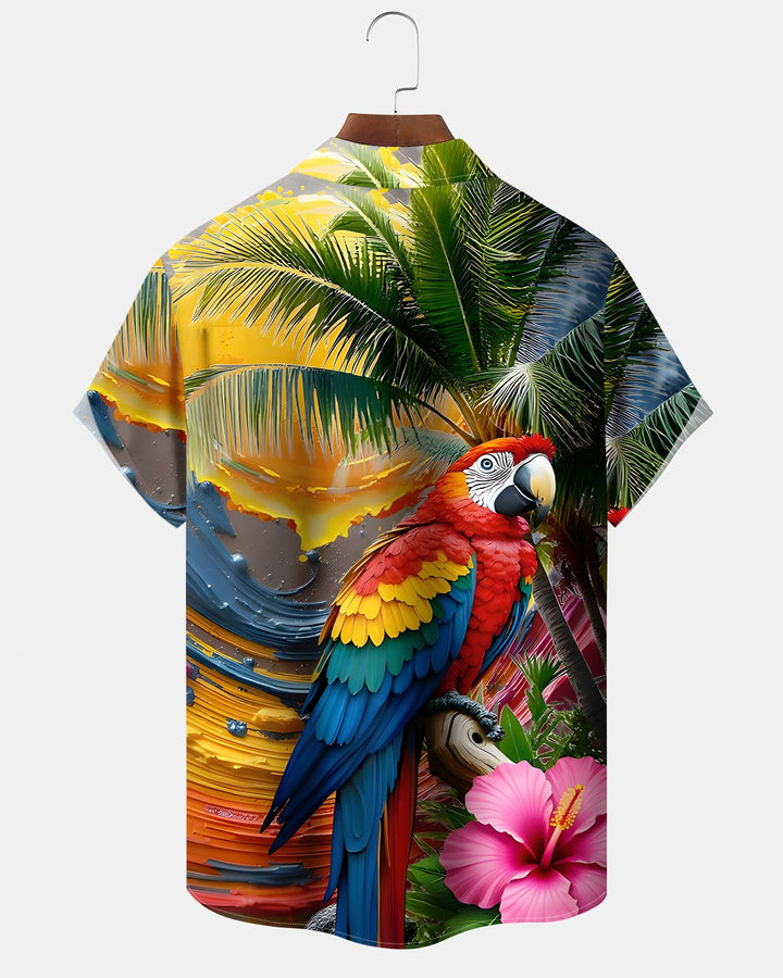 Alohadaddy® Casual Parrot Hawaiian Print Art Button Pocket Cardigan Men&